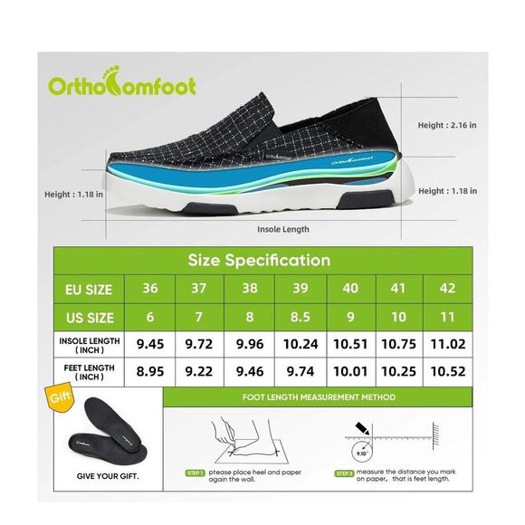 OrthoComfoot Women Slip Ons w/ Arch Support Plantar Fasciitis Orthopedic Shoes - Picture 7 of 9